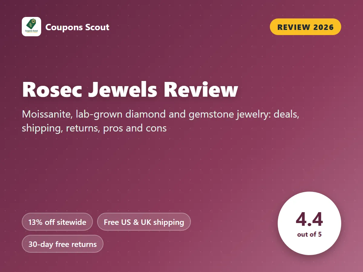 Rosec Jewels review 2026 cover with score 4.4 out of 5 by Coupons Scout