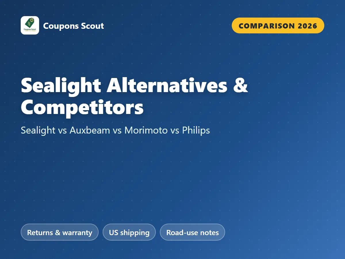 Sealight vs Auxbeam vs Morimoto vs Philips UltinonSport comparison cover for 2026 by Coupons Scout
