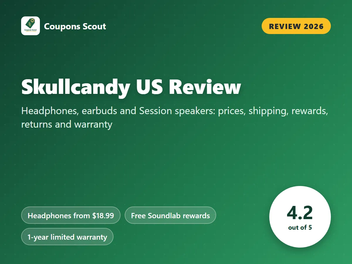 Skullcandy US review 2026 cover with score 4.2 out of 5 by Coupons Scout