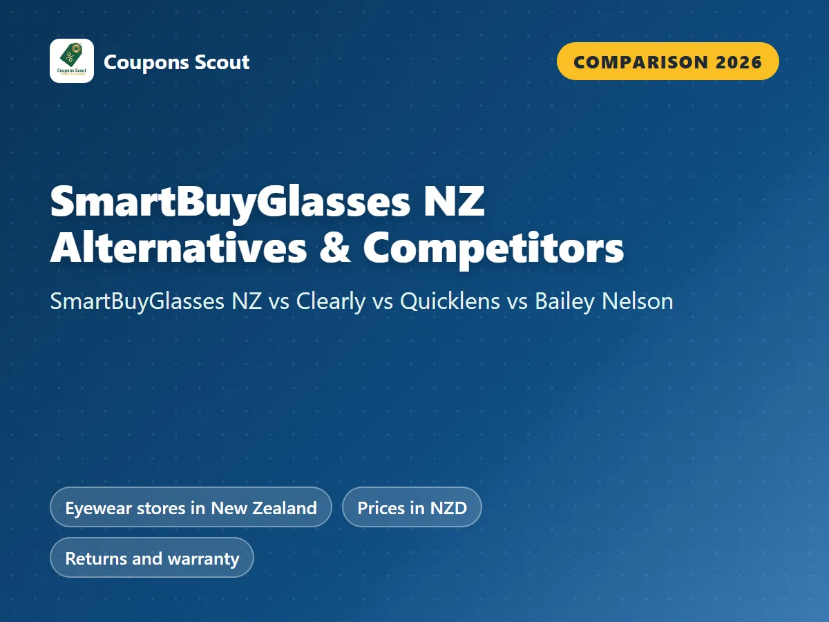 SmartBuyGlasses NZ vs Clearly vs Quicklens vs Bailey Nelson comparison cover for 2026 by Coupons Scout