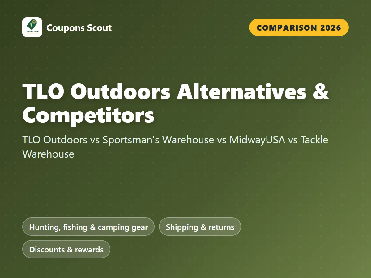 TLO Outdoors vs Sportsman's Warehouse vs MidwayUSA vs Tackle Warehouse comparison cover for 2026 by Coupons Scout