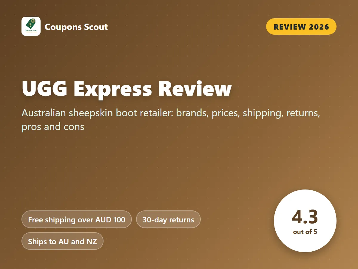 UGG Express review 2026 cover with score 4.3 out of 5 by Coupons Scout