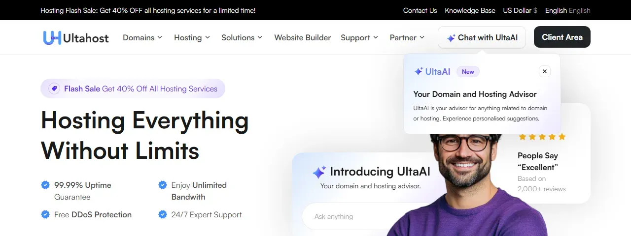 UltaHost web hosting homepage
